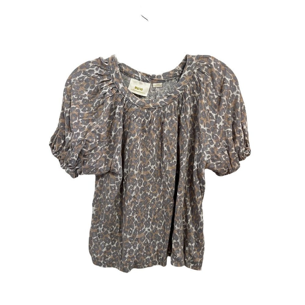 Mauve by Anthropologie Blouse Tan Animal print 100% Linen Size Med